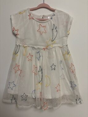 Hanna Andersson White Dress with Multicolor Star & Moon Embroidery